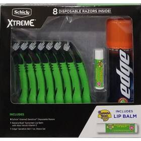 Schick 841058004943 Xtreme 8 Disposable Razor Edge Shave Gel And Lip Balm Gift Set