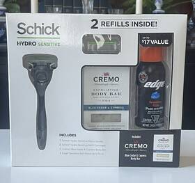 Schick 841058011491 Hydro Sensitive Razor Shave Gift Set 2 Refills Gel Cremo Body Bar