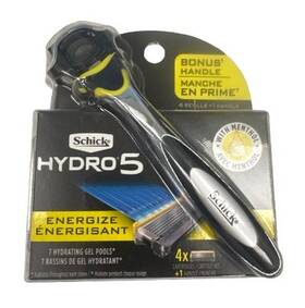 Schick 841058013433 Hydro 5 Razor With 4 Refills And Bonus Handle Menthol Hydrating Gel