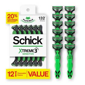 Schick 841058014768 Xtreme 3-blade Sensitive Mens Disposable Razors 12 Ct Value Pack