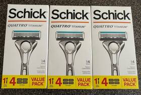 Schick 841058018780 Lot Of 3-new Quattro Titanium Razor And 4 Refill Cartridges
