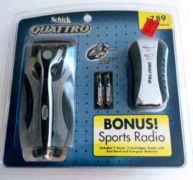 Schick 841058037262 Vintage Quattro 4 Blade Razor With Sports Radio New Sealed Batteries Exp