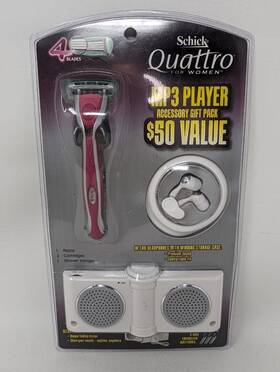 Schick 841058050056 Womens Quattro 4 Blade Razor And Mp3 Player Combo Package Nos