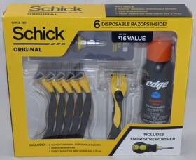 95006088 Schick Origins 6 Disposable Razors Shaving Gel Mini Screwdriver Men Gift Set