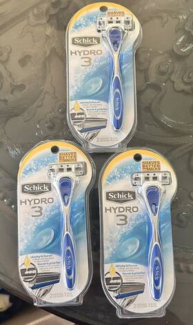 Schick Hydro 937266703052 Razor 3 Handle 1 Refill Cartridge Lot Of 3x Razors New