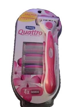 N2-756 Schick Quattro For Women 1 Razor Handle Shower Hanger 4 Cartridges