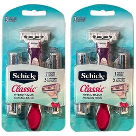 Schi000167-2 Schick Pack Of 2 New Classic Hybrid Razor 1 Handle 5 Cartridges With 3 Blades