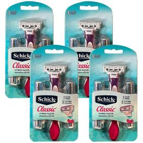 Schi000167-4 Schick Pack Of 4 New Classic Hybrid Razor 1 Handle 5 Cartridges With 3 Blades
