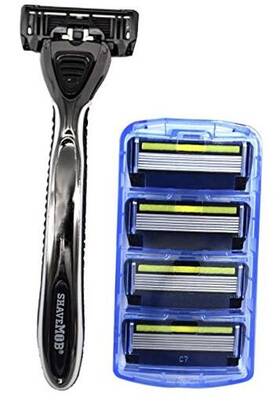 Shavemob 612666304110 6-blade Mens Razor Kit Flex Head Handle With 4 Refills 5 Piece Set