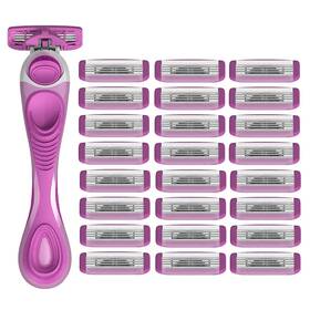 Shavemob 612666771370 4-blade Womens Razor Kit Flex Head Handle 24 Refills Pack With