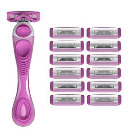 Shavemob 612666771424 3-blade Womens Razor Kit Flex Head Handle 12 Refills 12-pack With