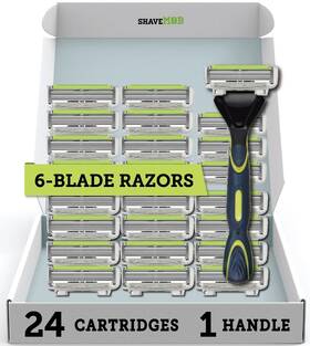 6b-6-smh Shavemob 6blade Mens Razor Kit Flex Head Handle 24 Refills No Trimmer The