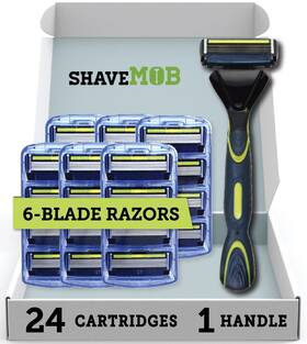 6bt-6-h Shavemob 6blade Mens Razor Kit Flex Head Handle 24 Refills No Trimmer The