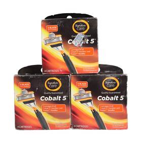 Signature Care 021130710881 3 Pack Cobalt 5 Razor Cartridges Blade With Trimmer 4 Ct Each