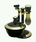 Simp.43.shave Shaving Gift Set Badger Brush Stand Soap Bowl Cover Mirror Black New