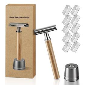 Skdwzr001 Skdwakiz Skdwzr001. Double Edge Safety Razor With Blades And Wooden Handle For Men