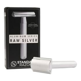 Standard Razors 851270008001 Aluminum Double Edge Safety Razor - Raw Silver Three Piece
