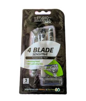 Studio Selection 842424004970 Mens Disposable Shaving Razors 3 Pack Sensitive 4 Blade