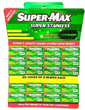 Super-max 445024386328 Stainless Double Edge Razor Blades 100