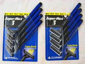 At02 Super-max Two 4 Packs 3 Mens Triple Blade Razors With Lube Strip New - Ships Free
