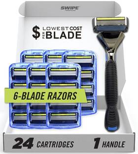 Swipe 612666300099 Premium Mens 6-blade Razor Kit Flex Head Handle 24 Refills No Trimmer
