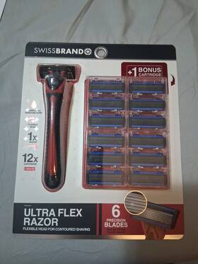 Sbmg3013bk Swiss Brand Ultra Flex 6-blade Razor 12 Cartridges With Lubricating Strips - New