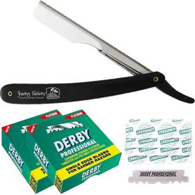 The Shave Factory 735035933923 Derby And Razor Blades Black Silver Straight Edge