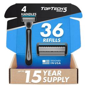 Toptech 850061986207 Pro 5 Razors For Men 10 Count Pack Of 4 Handles 36 Refills