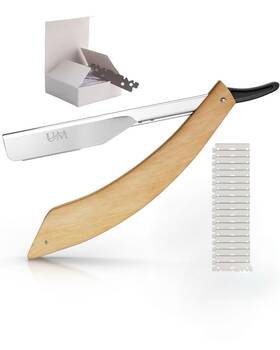 Um Supplies 715450214951 Straight Edge Razor With 100 Replaceable Single Wooden Curved
