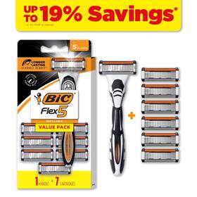 Un Brand 445012372395 Flex 5 Refillable Razors Mens 5-blade 1 Handle And 7 Cartridges