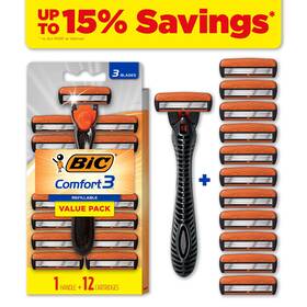 Un Brand 445042927978 Hybrid 3 Comfort Refillable Razor Kit Mens 3-blade 1 Handle And 12 Cartridge