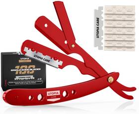 Utopia Care 840143532613 Professional Barber Straight Edge Razor Safety With 100 Pack Red