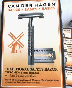 Van Der Hagen 893164000920 Traditional Safety 8.5mm Handle Razor 10 Stainless Steel Blades