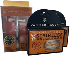 Pkvhifc00062-2 Van Der Hagen Traditional Safety Razor 5 Stainless Steel Blades Handle 2 Refills