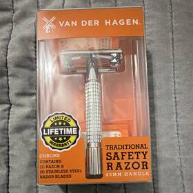 Pkvhifc0062-2 Van Der Hagen Traditional Safety Razor Silver 85mm Butterfly 5 Stainless Blades