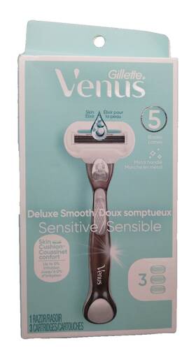 Venus 047400674011 Gillette Deluxe Smooth Sensitive Razor Handle 3 Cartridges