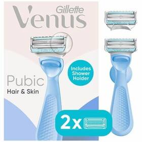 Venus 047400704978 Razor Kit For Pubic Hair And Skin 1 Handle 2 Refills Shower Hook