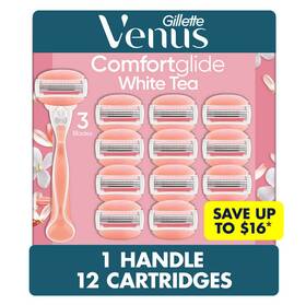 990321422 Venus Comfortglide Womens Razor Handle 12 Cartridges White Tea Free Shipping