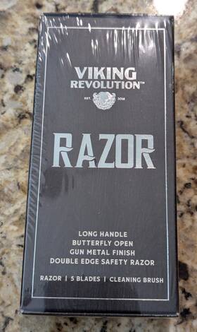 Viking Revolution 810144363240 Razor Long Handle Butterfly Open Gun Metal With 5 Blades