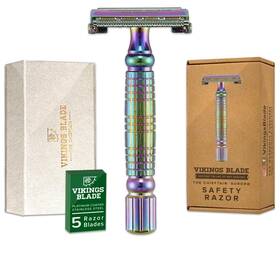 Vb-sr1rbow Vikings Blade Double Edge Safety Razor 5 Swedish Steel Blades Luxury Case