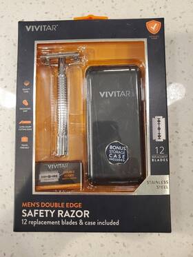 1450320 Vivitar Mens Double Edge Safety Razor With 12 Replacement Blades And Case Nib