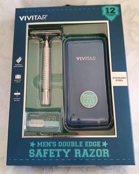 Vivitar 681066113837 Mens Double Edge Razor And 12 Blades Bonus Storage Case