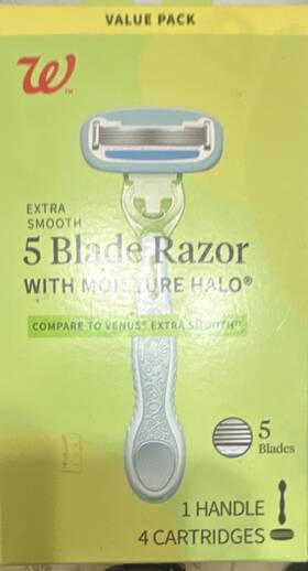 93045776 Walgreens Extra Smooth 5 Blade Razor Moisture Halo Contoured Handle 4 Cartridges