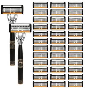 Wayshrazor36 Waysh Mens 3-blade Razor Set 2 Handles 36 Refills Shaving System Smooth Clean Shave