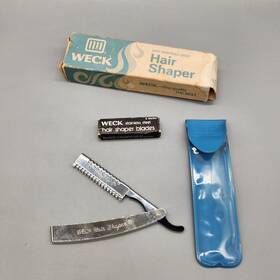 840003 Weck Vintage Hair Shaper Straight Razor Silver Stainless With 5 Blades Case Box