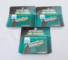 Western Family 015400035729 3 Boxes Of 4 Triple Blade Cartridges Tri-flexxx And Sensor Razors