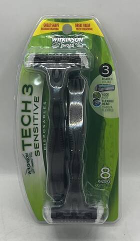 Wilkinson 841058002086 Sword Tech 3 Sensitive Disposable 8 Razors Blades Flexhead Aloe New