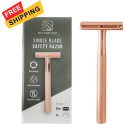 Zero Waste Mvmt 628693350112 Single Blade Safety Razor For Men And Women Rose Premium Aluminum Gold