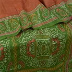 Sanskriti Vintage Brown & Green Sarees 100% Pure Tussar Silk Printed 5+YD Sari. Fixed Price $85.00.