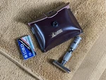 Mini Safety Travel Double Edge Razor- Leather Carrying Case & 10 Blades. Fixed Price $29.99.
